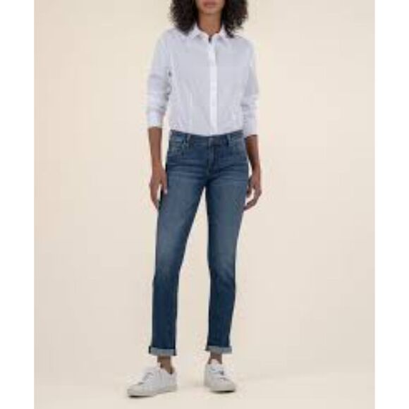 KUT From the Kloth Blue Denim Mid Rise Women's Size 4 Catherine Boyfriend Jeans - Picture 1 of 7